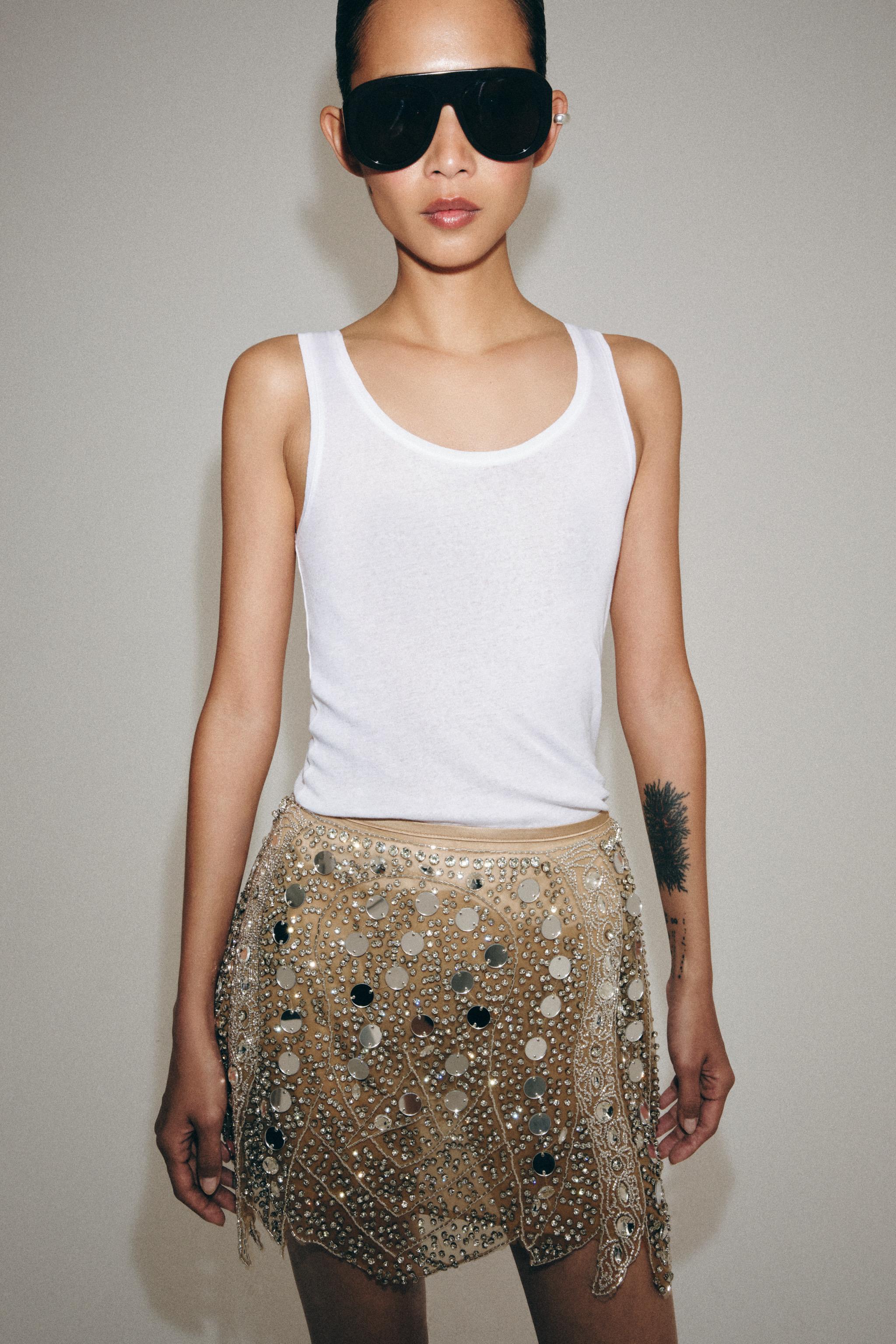 BEADED KNIT MINI SKIRT